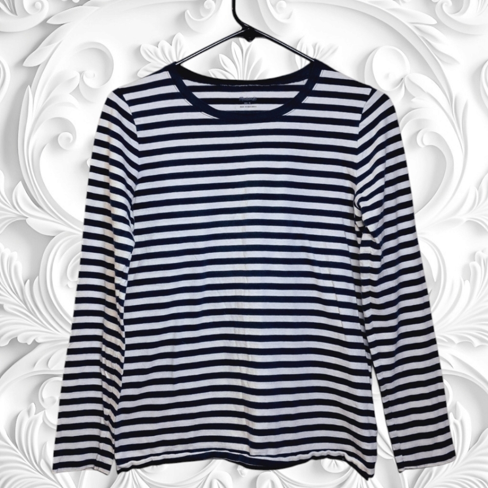 Madewell White & Blue Striped Long Sleeve Top Size Small